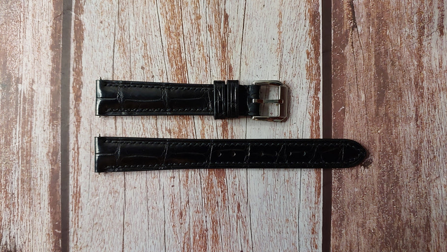 Black Full Grain Crocodile Leather Strap For Grand Seiko SBGV205 Watch