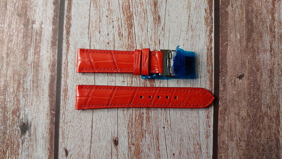 Red Full Grain Crocodile Leather Strap For Longines Ladies Master collection model L2.357.4.87.2 Watch