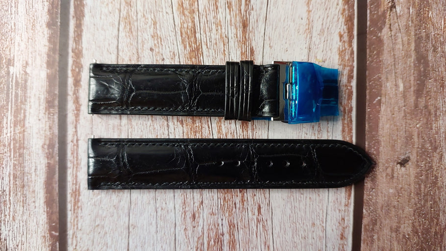 Black Full Grain Crocodile Leather Strap For Samsung galaxy watch 6 classic