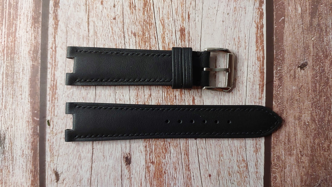 Black Swift Leather Custom Notched Strap For MOMO Design Watch