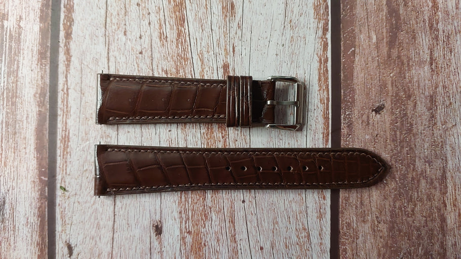 Brown Full Grain Crocodile Leather Strap For Omega Seamaster 300 Watch
