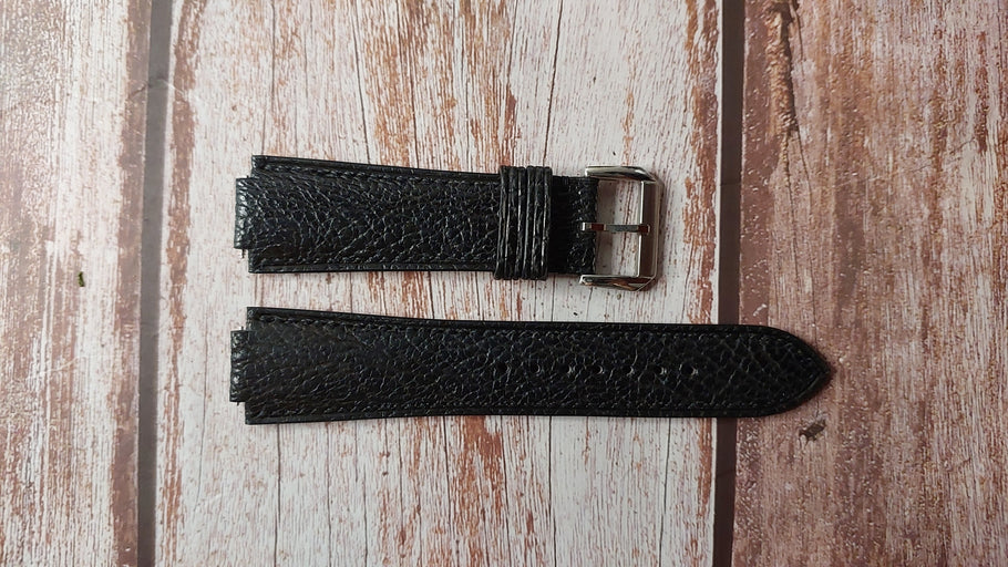 Black Sharkskin Leather Custom Notched Strap For Pulsar nx14x003 Watch