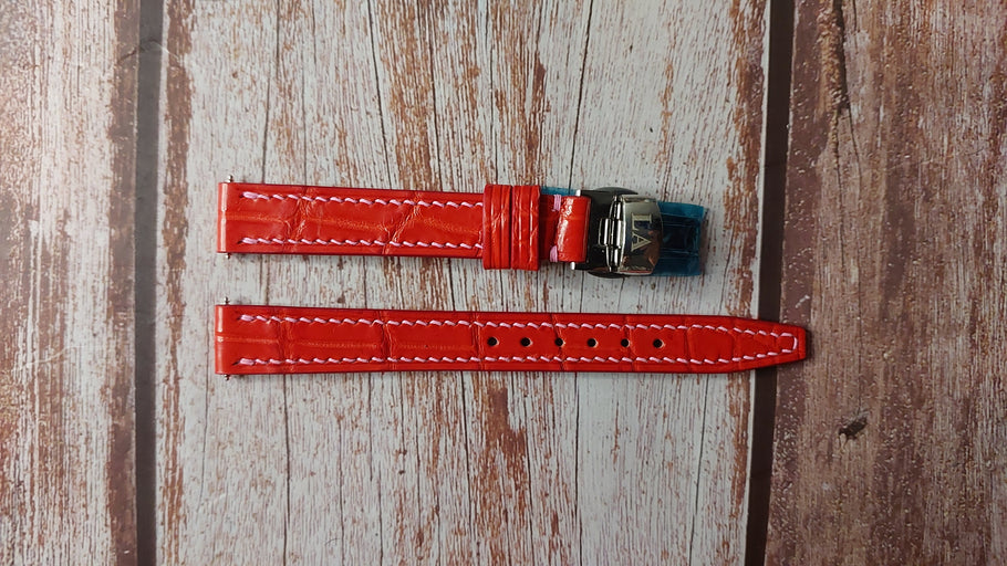 Red Full Grain Crocodile Leather Strap For Fendi model 028-2000L-182 Watch