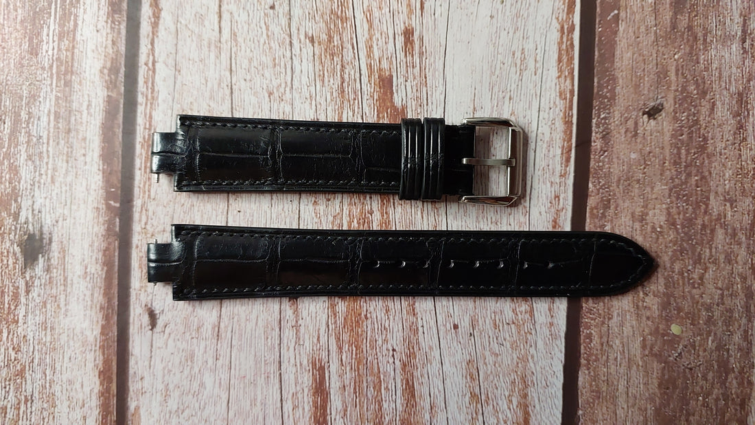Black Crocodile Leather Custom Notched Strap For Clerc Icon 8 Watch