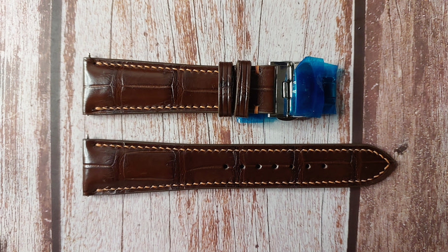 Brown Full Grain Crocodile Leather Strap For SEIKO Ignition SBHP017 Watch