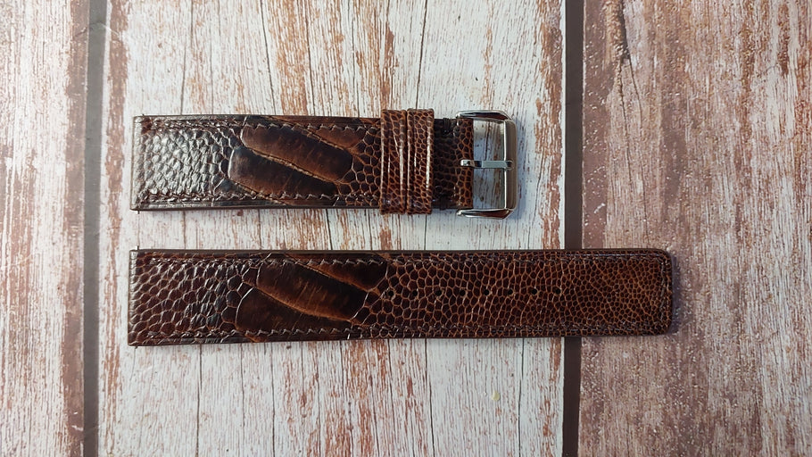Dark Brown Full Grain Ostrich Leg Leather Strap