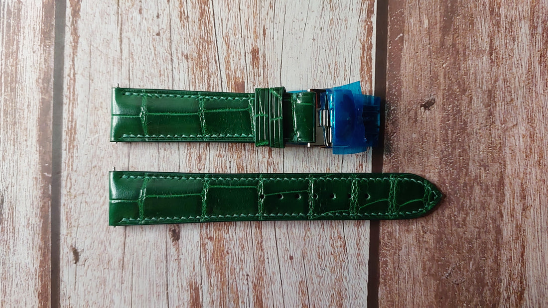 Green Full Grain Crocodile Leather Strap For Rolex Wimbledon 36mm Watch
