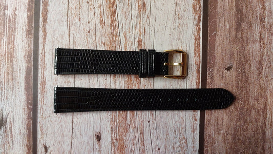 Black Full Grain Lizard Leather Strap For Vintage 45GS Gold Grand Seiko Watch