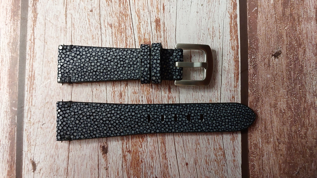 Black Full Grain Stingray Leather Strap For Zenith Watch