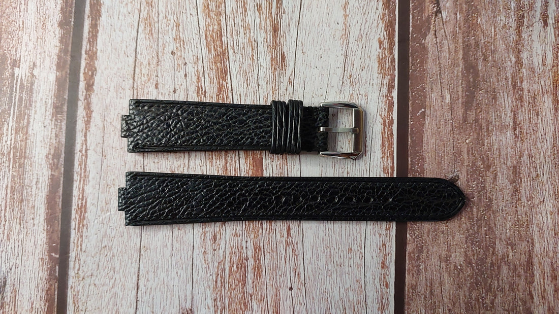 Black Sharkskin Leather Custom Notched Strap For OMEGA Seamaster Professional 200m 2850.50 Watch