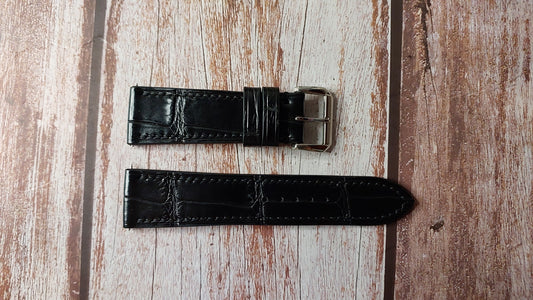 Black Full Grain Crocodile Leather Strap For Seiko Tank (SWR049) Watch