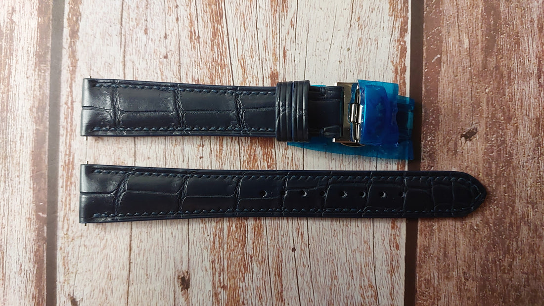 Dark Blue Full Grain Crocodile Leather Strap For Grand Seiko SBGY009 Watch