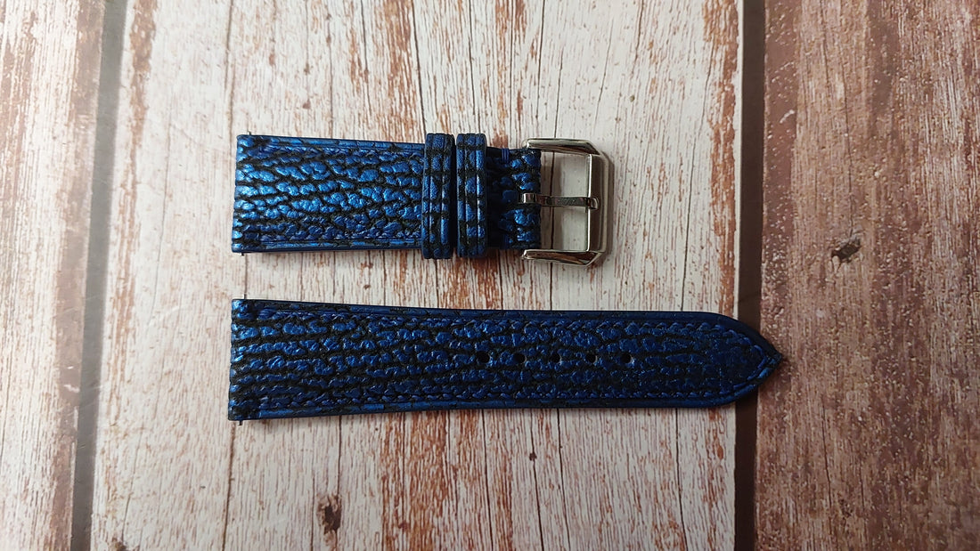 Blue Full Grain Shark Skin Leather Strap For Cartier Tank Prevee Collection Watch