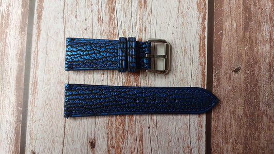 Blue Full Grain Shark Skin Leather Strap For Cartier Tank Prevee Collection Watch