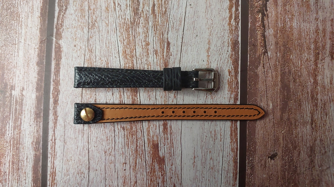Black Sharkskin Leather Custom Open Ended Strap For Vintage Rolex Watch