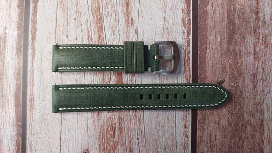 Verde Italian Babele Linen Leather Strap For Baume & Mercier Capeland MVO 45216 Watch