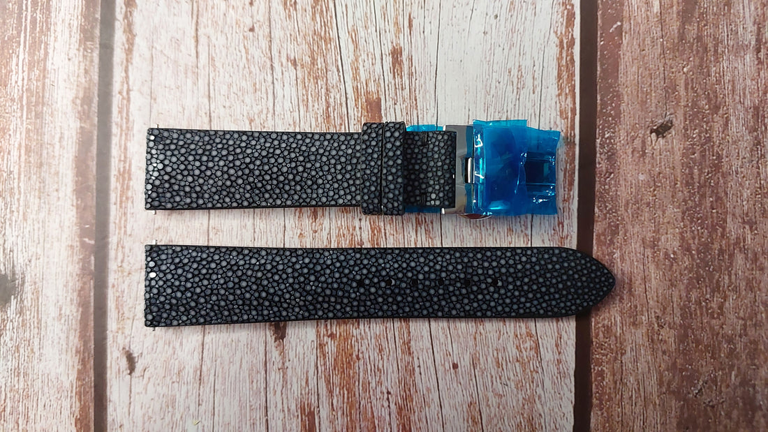 Black Full Grain Stingray Leather Strap For Omega Speedmaster Professional Watch