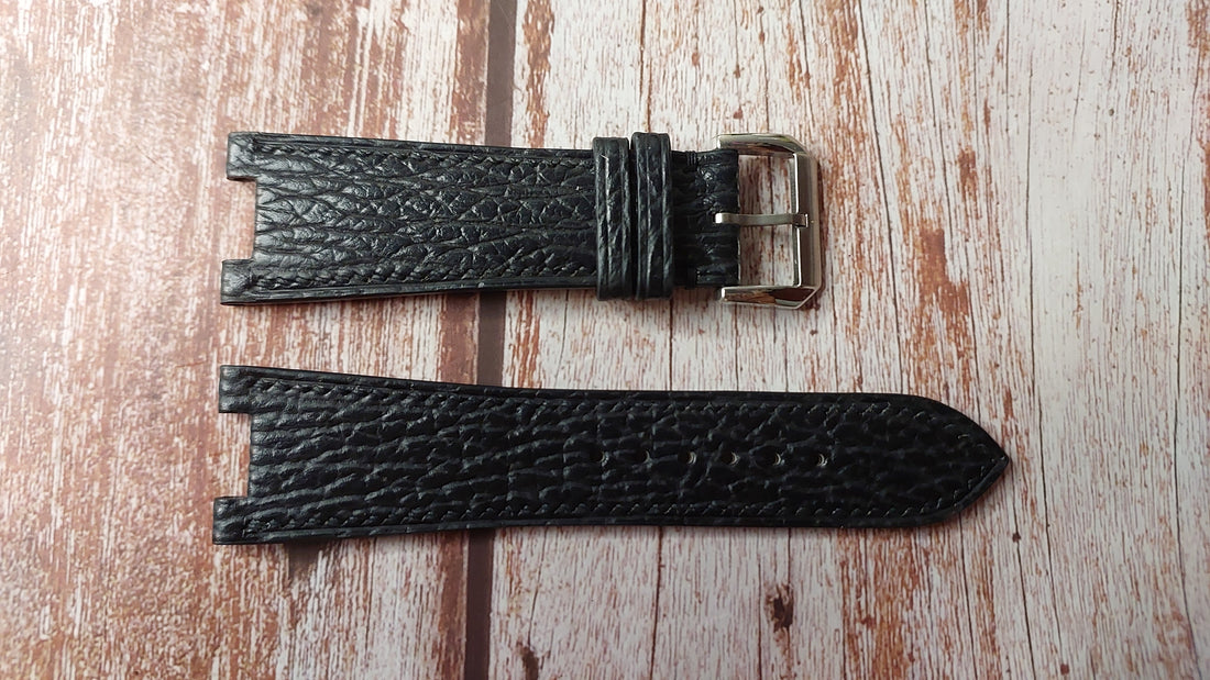 Black Sharkskin Leather Custom Notched Strap For Oris TT3 7588 Watch