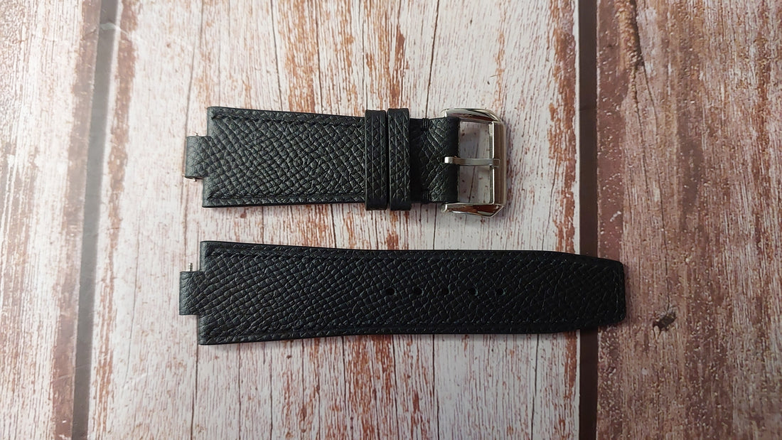 Black Epsom Leather Custom Notched Strap For Seiko SNKK47 Watch