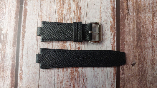 Black Epsom Leather Custom Notched Strap For Seiko SNKK47 Watch