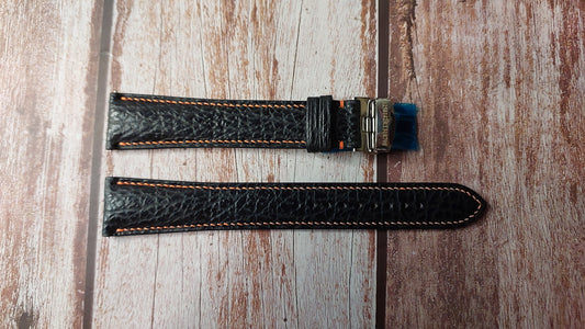 Black Full Grain Shark Skin Leather Strap For Bulova Sea King 96B228 Watch