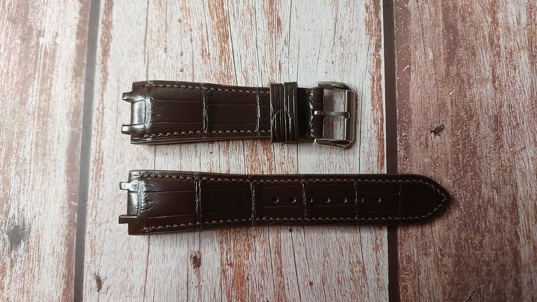 Brown Full Grain Crocodile Leather Strap For Concord Saratoga Chronograph Watch
