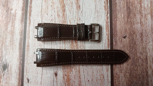 Brown Full Grain Crocodile Leather Strap For Concord Saratoga Chronograph Watch