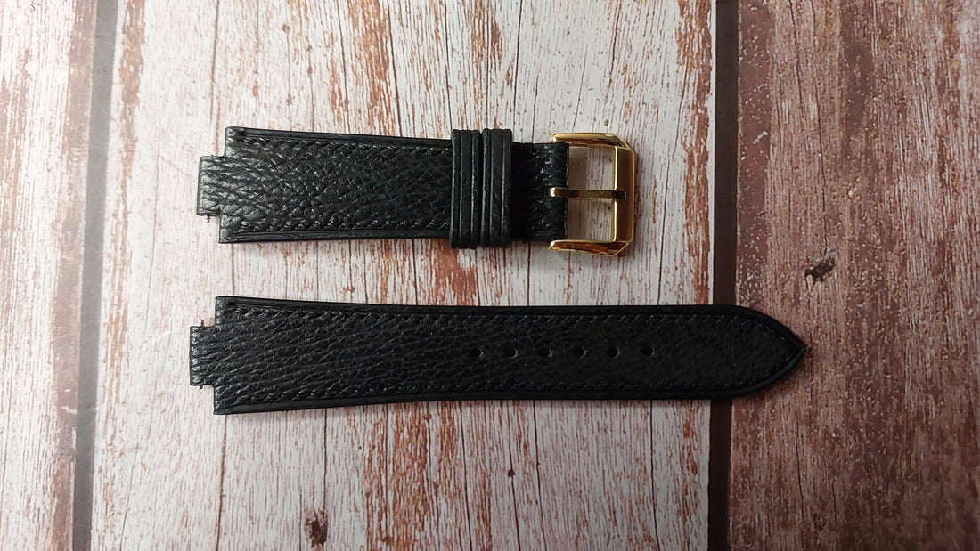 Black Sharkskin Leather Custom Notched Strap For 70's Omega Seamaster TV dial Watch