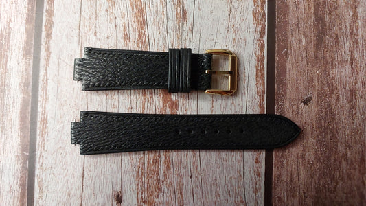 Black Sharkskin Leather Custom Notched Strap For 70's Omega Seamaster TV dial Watch