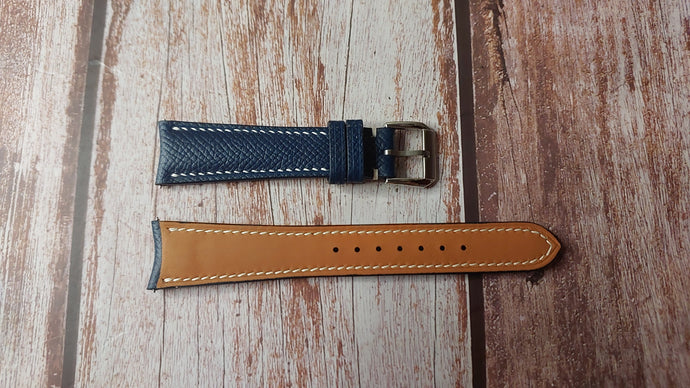 Navy Epsom Leather Custom Curved End Watch Strap For Jlc master geo Watch