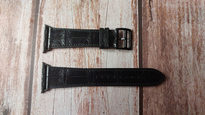 Black Full Grain Crocodile Leather Strap For Apple Watch Series 7 (45mm)