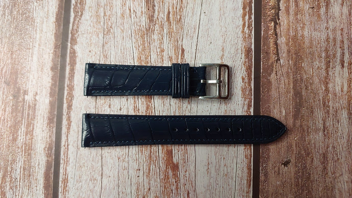 Dark Blue Full Grain Crocodile Leather Strap For Cartier Santos Galbee XL Watch