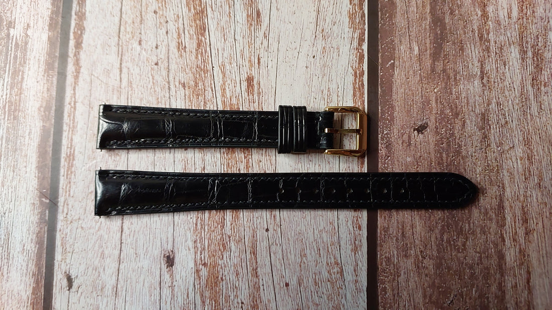 Black Full Grain Crocodile Leather Strap For Vintage Watch