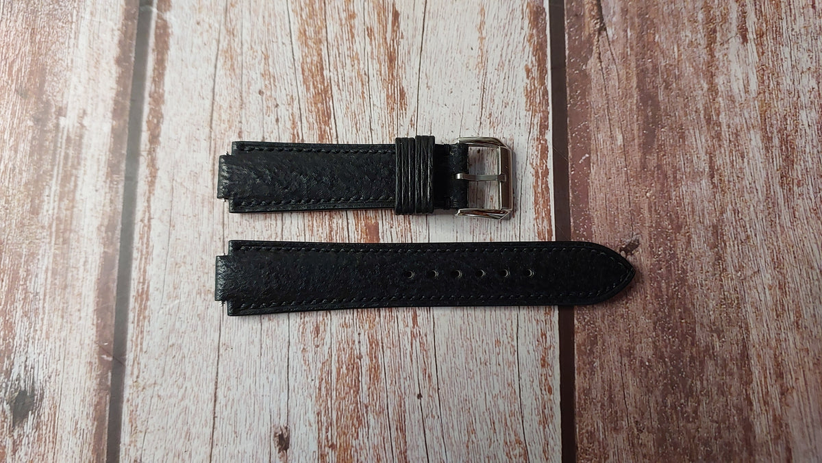 Black Shark Skin Leather Custom Notched Strap For Swarovski Watch – VGreen