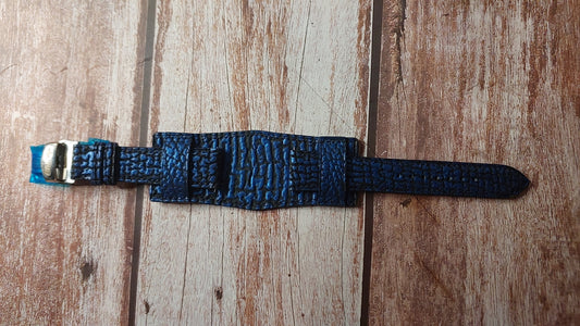 Blue Full Grain Shark Skin Leather Strap For Chanel J12 Marine 42mm H2559 Watch