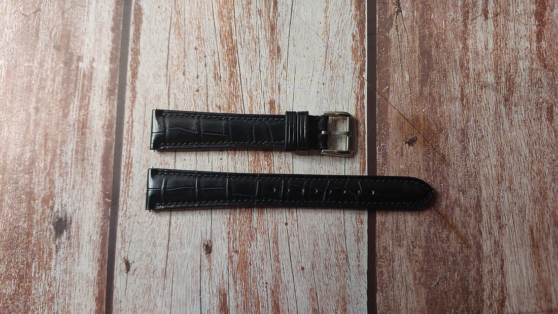 Black Full Grain Crocodile Leather Strap For Patek Calatrava 5227 Watch