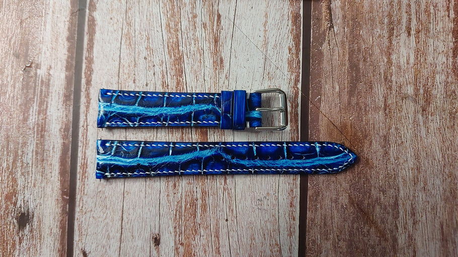 Electric Blue Full Grain Crocodile Leather Strap For Van der gang Watch