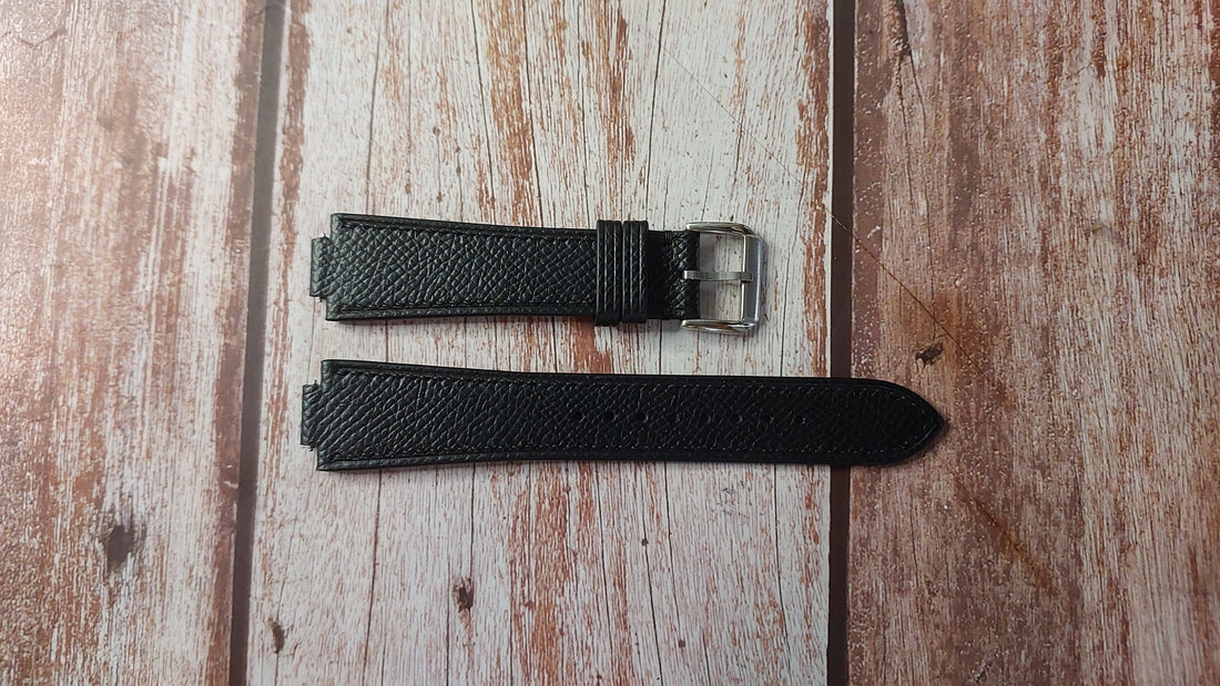 Black Epsom Leather Custom Notched Strap For King Seiko Vanac 5626 7250 Watch