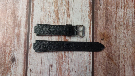 Black Epsom Leather Custom Notched Strap For King Seiko Vanac 5626 7250 Watch