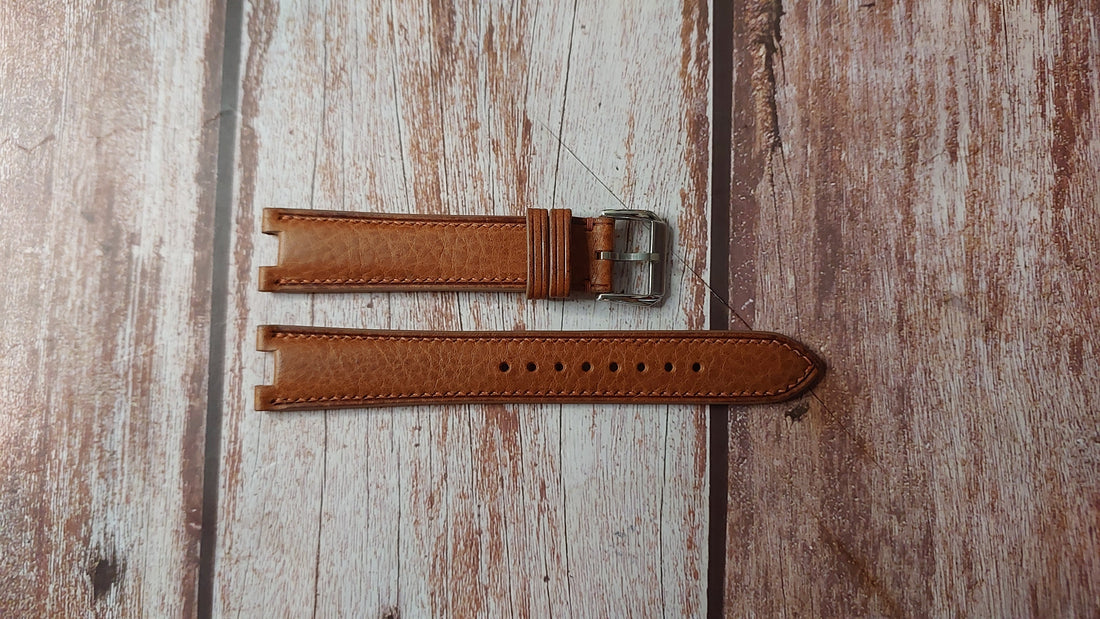Brown Minerva Box Leather Custom Notched Strap For Stauer Graves Watch