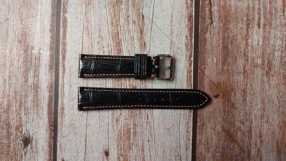 Black Full Grain Crocodile Custom Leather Strap