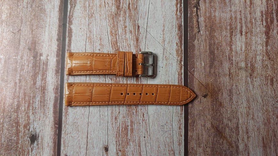 Light Brown Full Grain Crocodile Leather Strap For Patek Phillip Watch