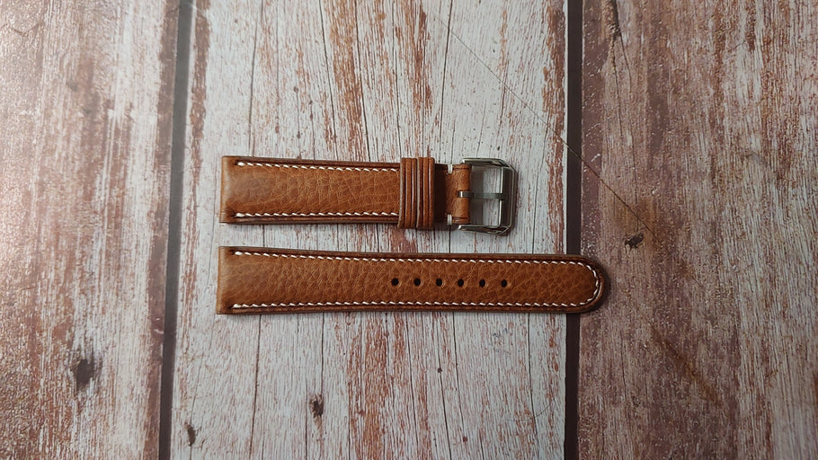 Brown Italian Veg Tanned Minerva Box Custom Leather Strap For Fortis Aeromaster Chrono Watch