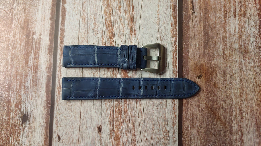 Navy Nubuck Full Grain Crocodile Custom Leather Strap For Grand Seiko Limited Edition GMT SBGE275 Watch