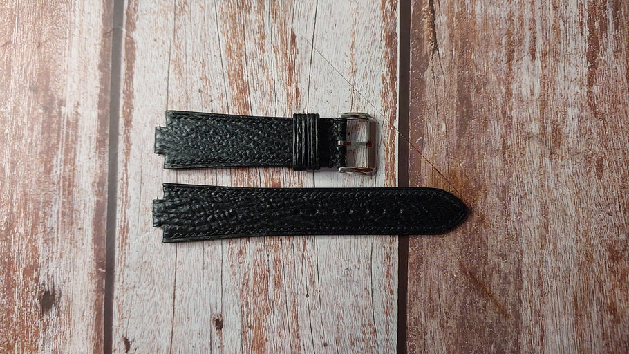 Black Sharkskin Leather Custom Notched Strap For Baume & Mercier Riviera 42mm Automatic Watch