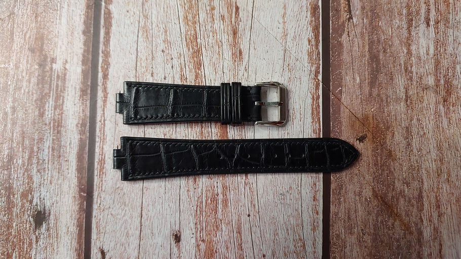 Black Crocodile Leather Custom Notched Strap For Mido Ocean Star 8150 Watch