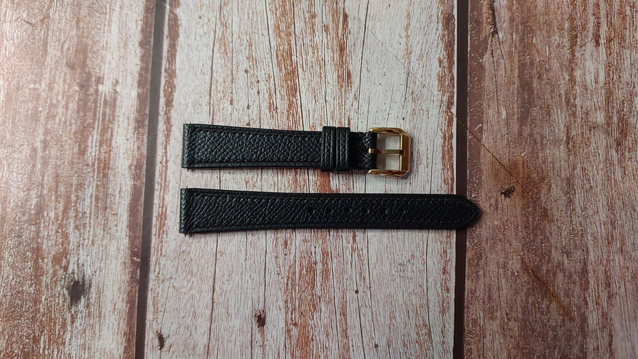 Black Epsom Custom Leather Strap For 1962 Omega Tank Hobnail Watch