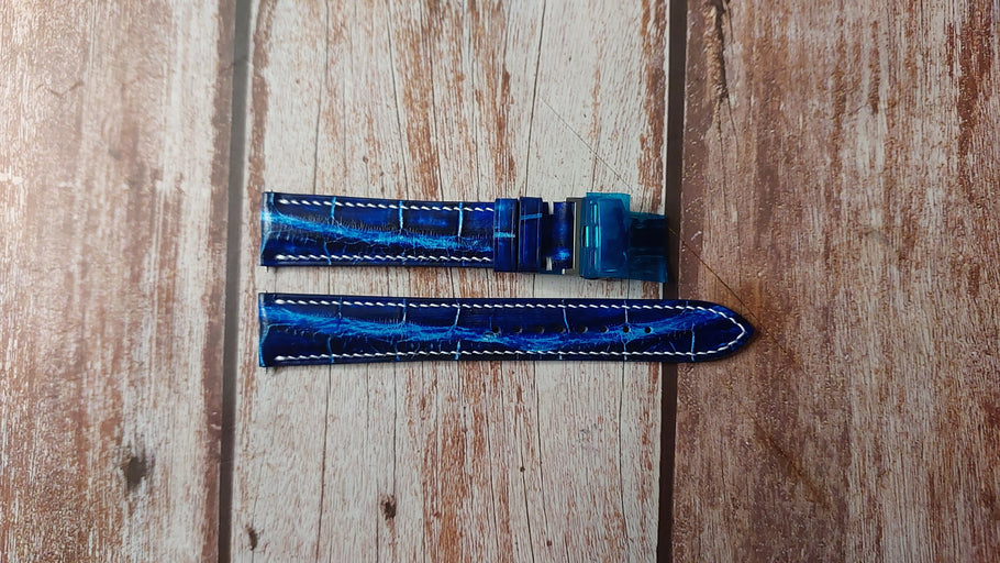 Electric Blue Full Grain Crocodile Custom Leather Strap For Grand Seiko Snowflake Watch