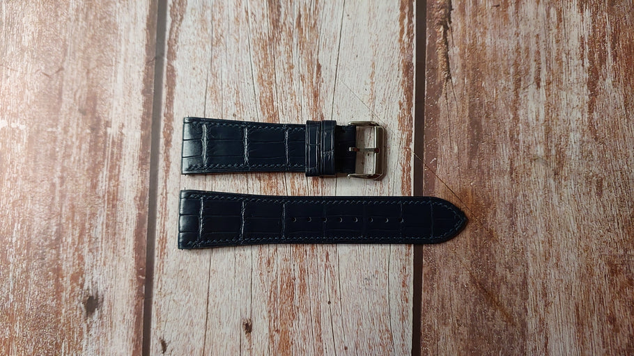 Dark Blue Full Grain Crocodile Custom Leather Strap