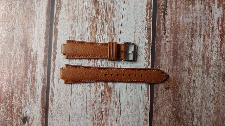 Brown Minerva Box Leather Custom Notched Strap For Clerc icon 8 Watch